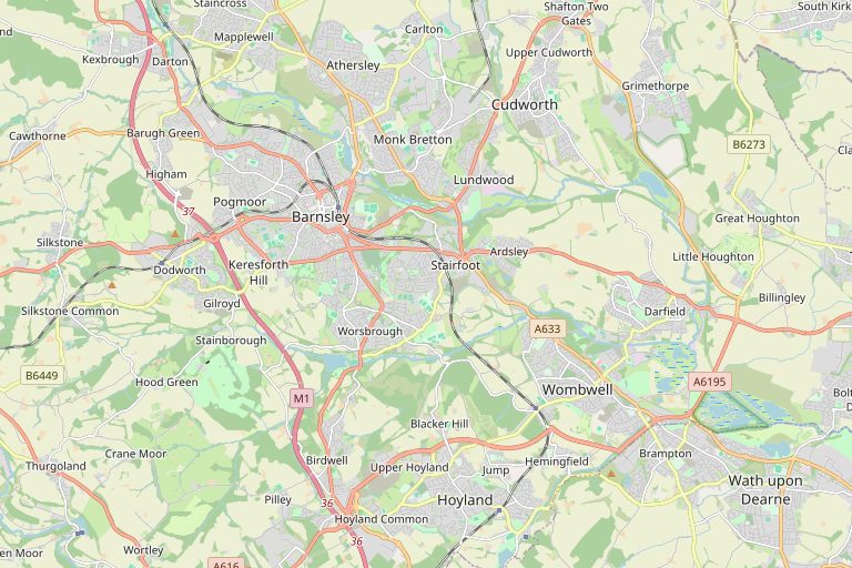 Map of Barnsley and the surrounding area