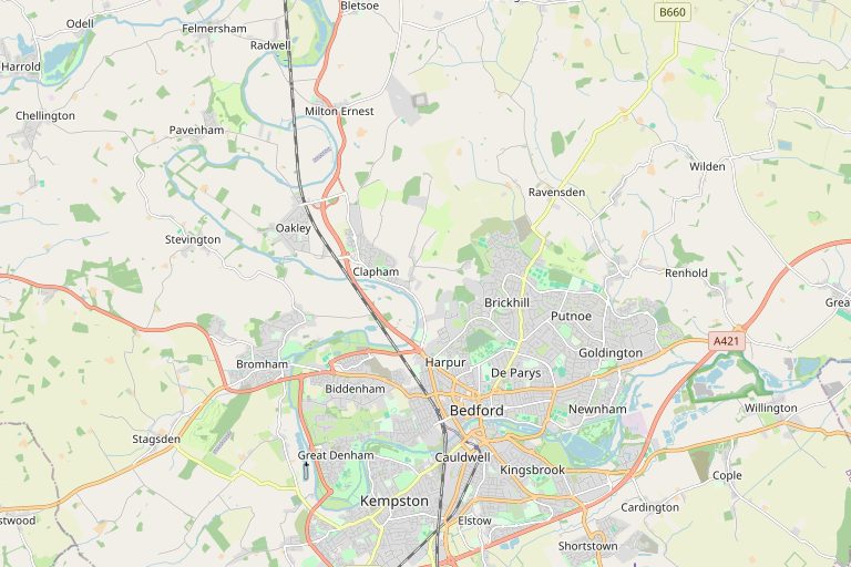 Map of Bedford and the surrounding area