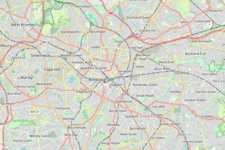 Map of Birmingham and the surrounding area