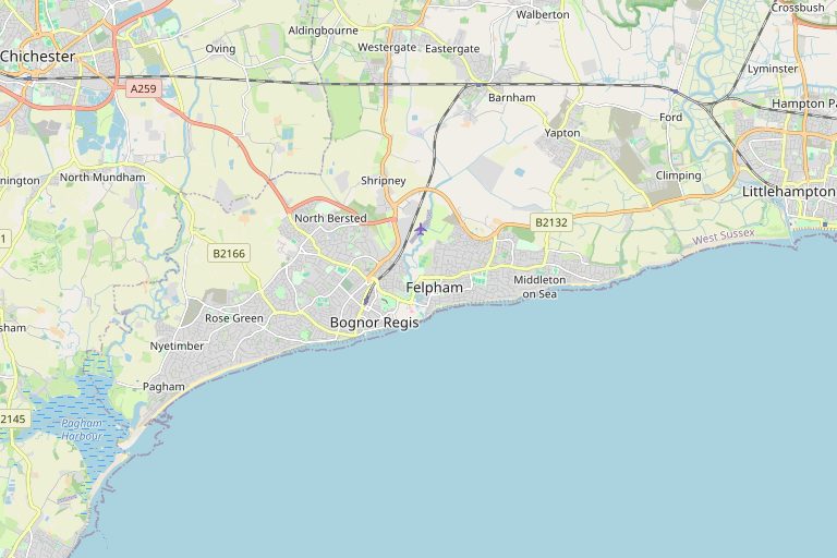 Map of Bognor Regis and the surrounding area