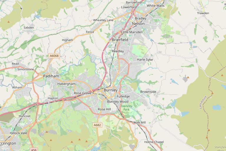 Map of Burnley and the surrounding area