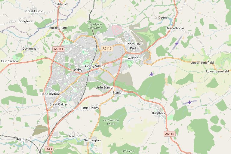 Map of Corby and the surrounding area