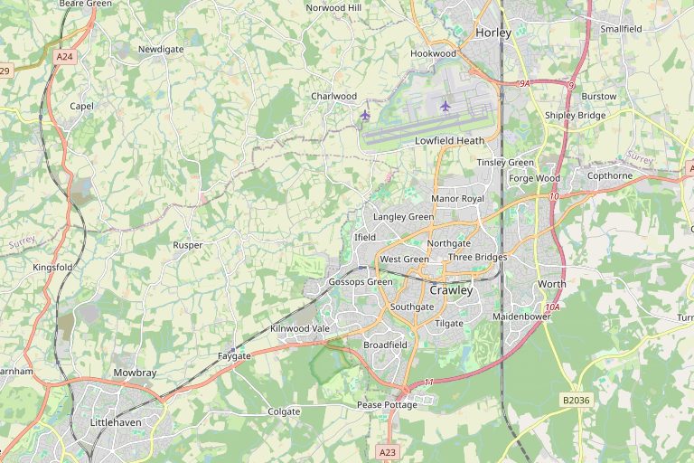 Map of Crawley and the surrounding area
