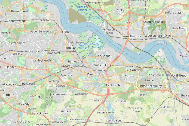 Map of Dartford and the surrounding area