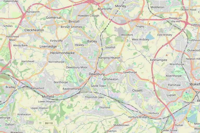 Map of Dewsbury and the surrounding area