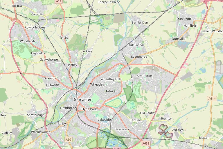 Map of Doncaster and the surrounding area