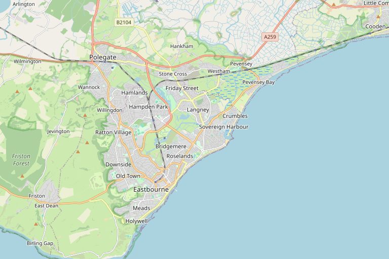 Map of Eastbourne and the surrounding area
