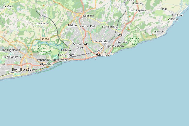 Map of Hastings and the surrounding area