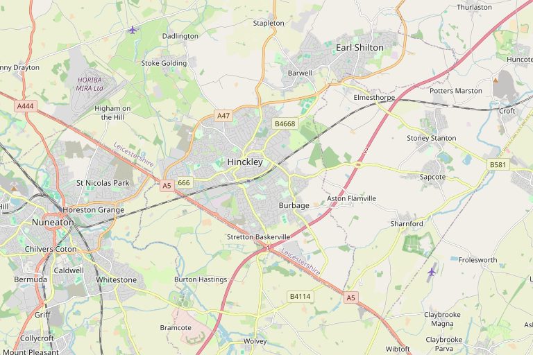 Map of Hinckley and the surrounding area