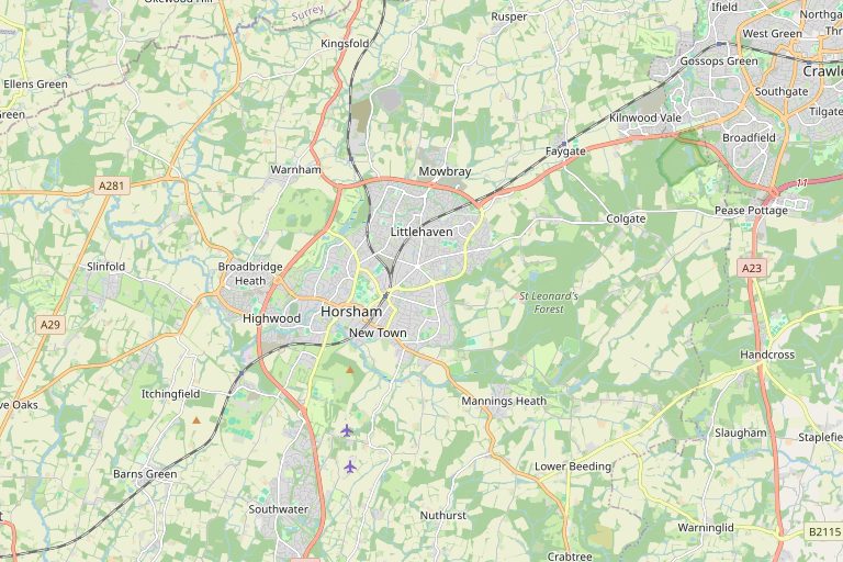 Map of Horsham and the surrounding area