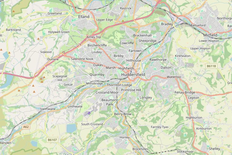 Map of Huddersfield and the surrounding area