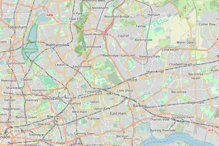 Map of Ilford and the surrounding area