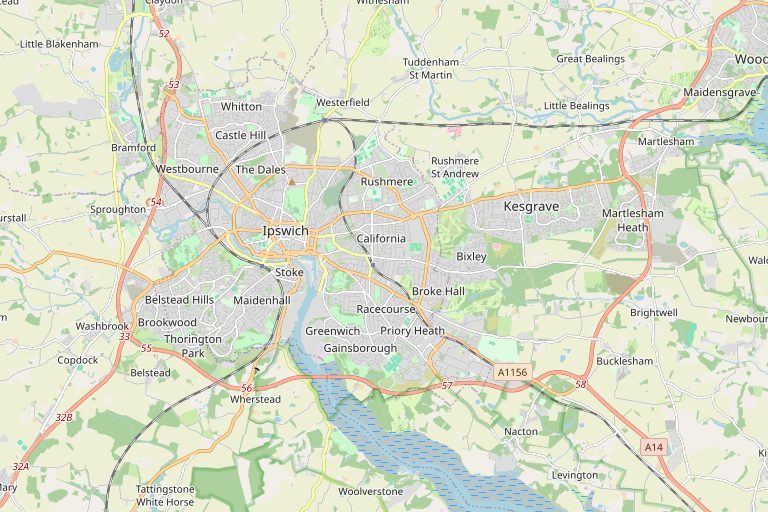 Map of Ipswich and the surrounding area