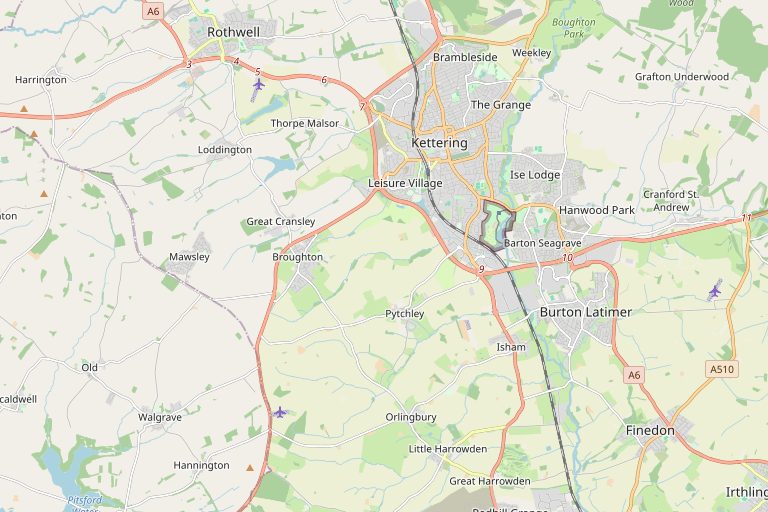 Map of Kettering and the surrounding area