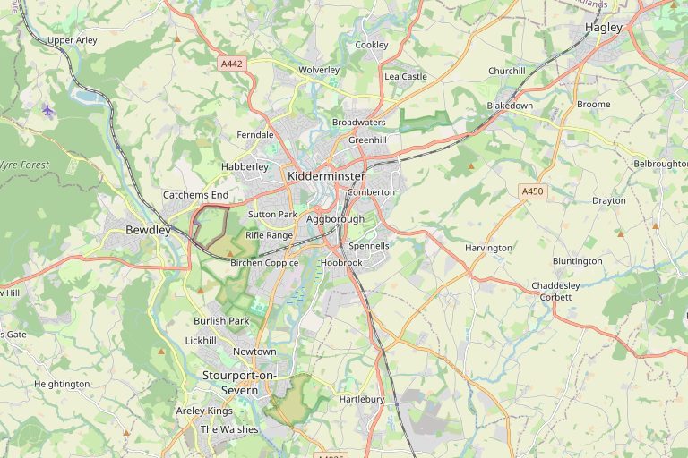 Map of Kidderminster and the surrounding area