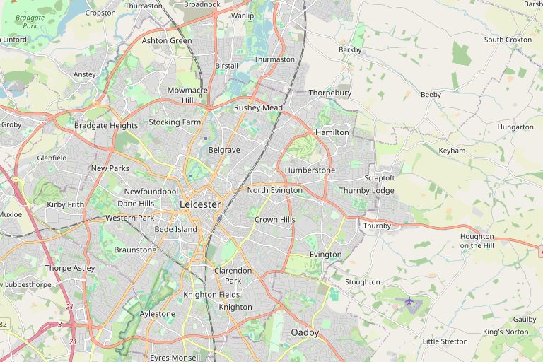 Map of Leicester and the surrounding area