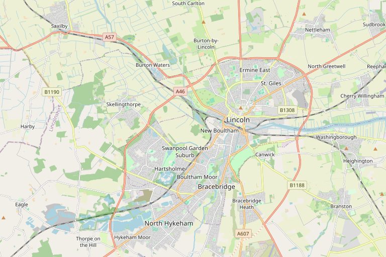 Map of Lincoln and the surrounding area