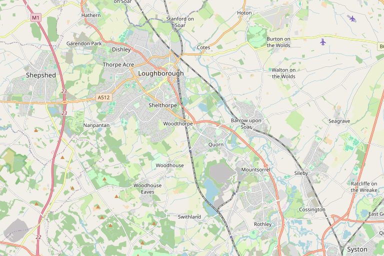 Map of Loughborough and the surrounding area