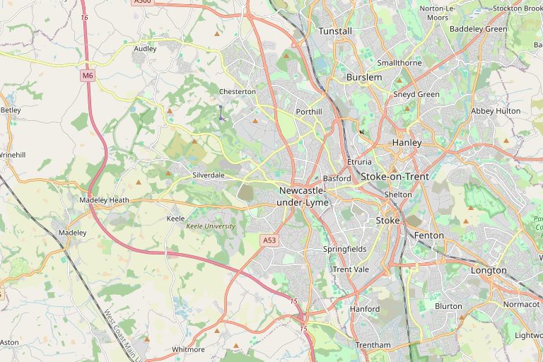 Map of Newcastle-under-Lyme and the surrounding area