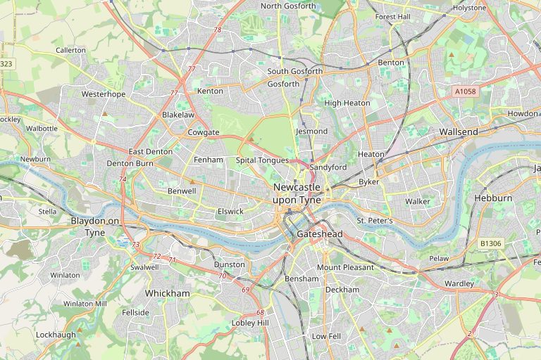 Map of Newcastle upon Tyne and the surrounding area