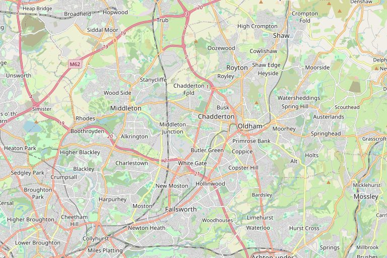 Map of Oldham and the surrounding area