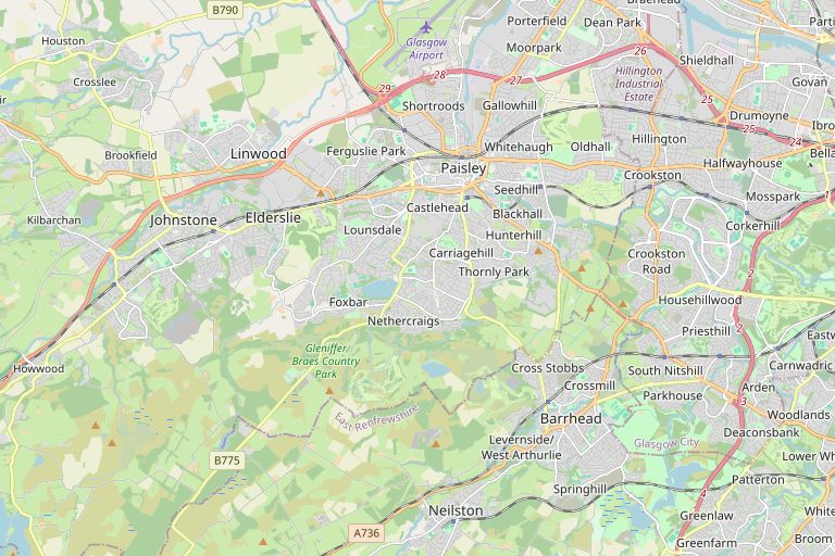 Map of Paisley and the surrounding area