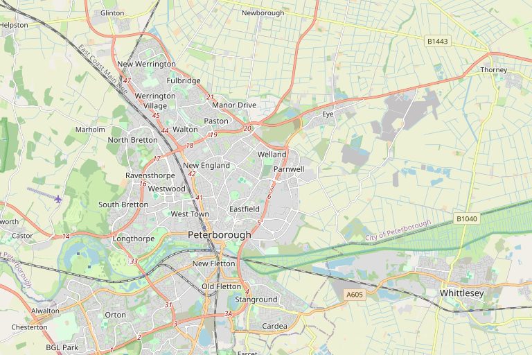 Map of Peterborough and the surrounding area