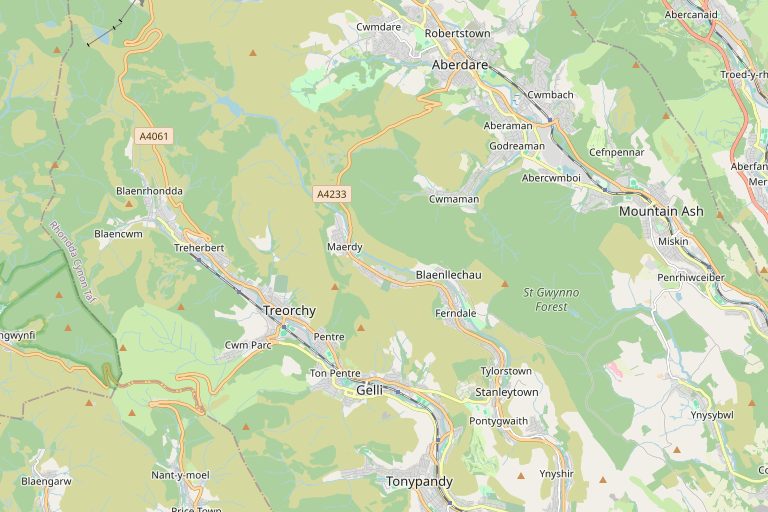Map of Rhondda and the surrounding area