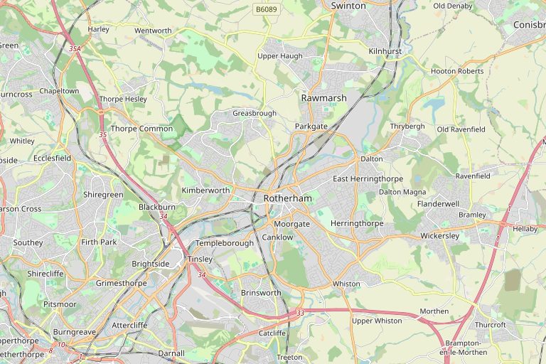 Map of Rotherham and the surrounding area