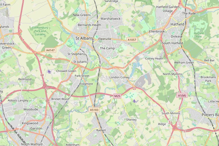 Map of St Albans and the surrounding area