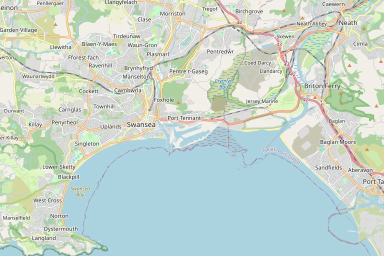 Map of Swansea and the surrounding area