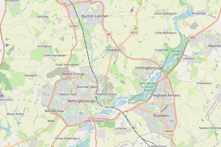 Map of Wellingborough and the surrounding area