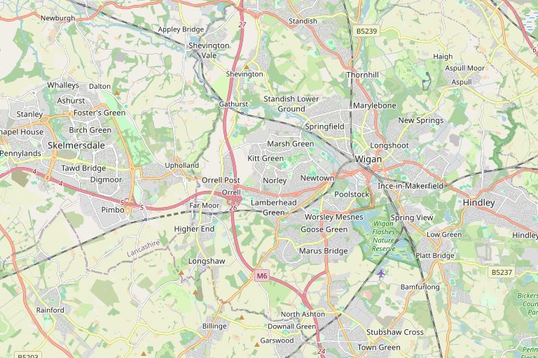 Map of Wigan and the surrounding area